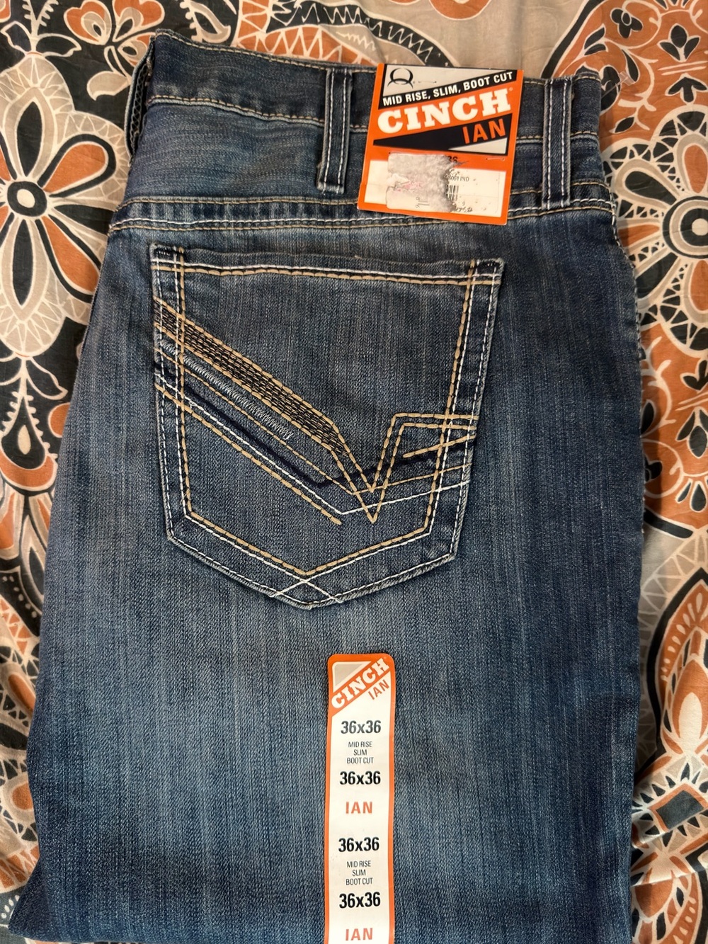 NWT mens Cinch Ian Mid-Rise Boot Cut Jeans - Denim Blue SIZE 36x36